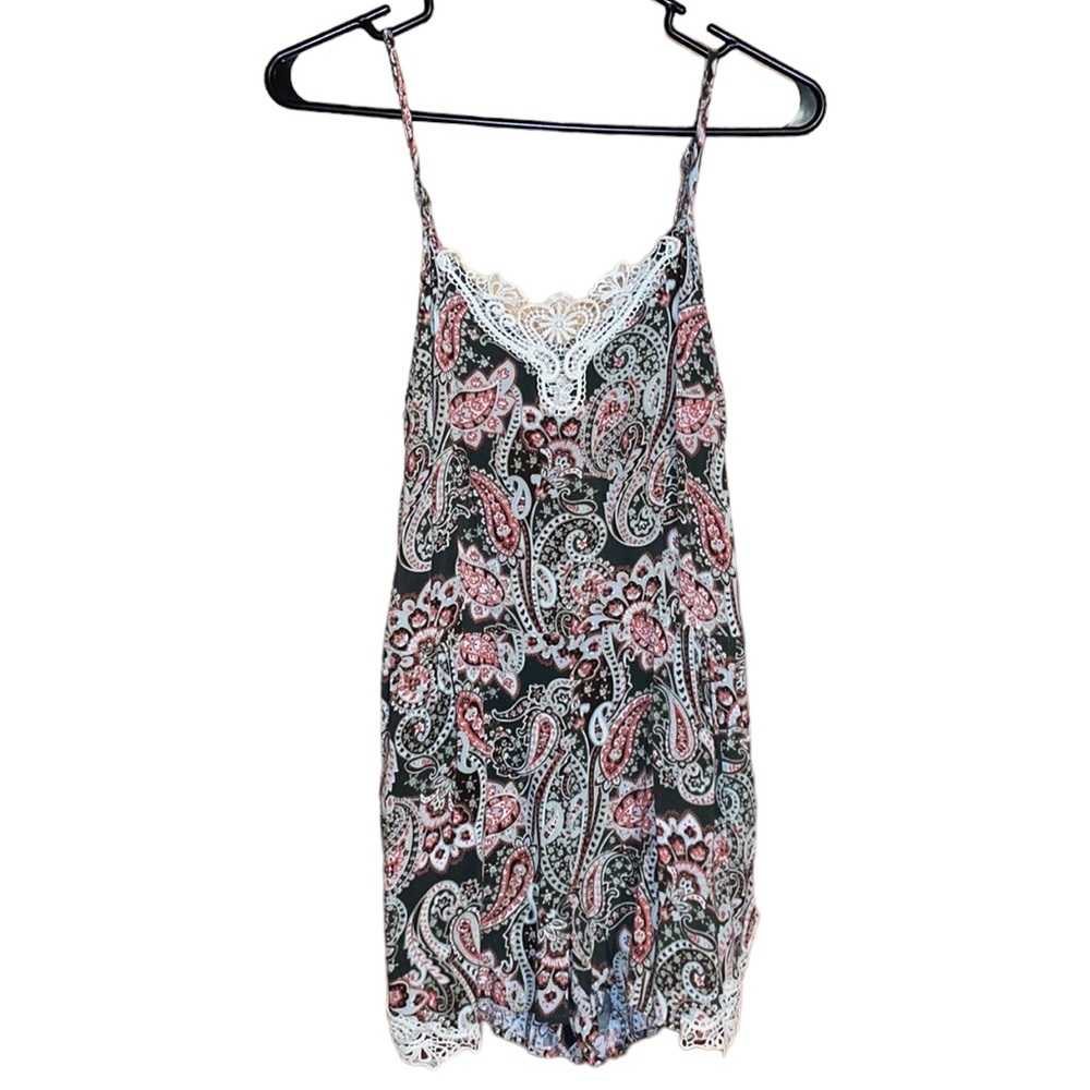 Boom Boom Jeans Paisley Lace Trim Romper - Black and Pink